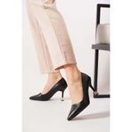Moda Pie Sarna Topuk Demirli Kadın Stiletto Siyah Cilt