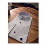 Moda Rabin Ata Yaka Lacivert Düğme Slim Fit Beyaz Gömlek