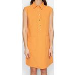 Moda Rahat Casual Günlük Keten Görünümlü Dokuma Gömlek Yaka Kolsuz Kol Shift Mini Boy Elbise