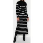 Moda Rahat Casual Günlük Selanik Triko Dik Yaka Uzun Kol Shift Maxi Boy Tesettür Elbise