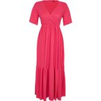 Moda Regular Casual Günlük Bürümcük Örme Kruvaze Kısa Kol Eteği Fırfırlı Maxi Boy Elbise