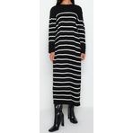 Moda Regular Casual Günlük Çift Plaka Triko Bisiklet Yaka Uzun Kol Shift Maxi Boy Tesettür Elbise