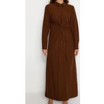 Moda Regular Casual Günlük Crinkle Dokuma Gömlek Yaka Uzun Kol Shift Maxi Boy Tesettür Elbise