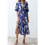 Moda Regular Casual Günlük Shally Dokuma Kruvaze Truvakar Kol Kol A-Line Midi Boy Elbise