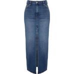 Moda Regular Düz Desen Günlük Maxi Boy Yırtmaçlı Maxi Denim Etek