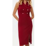 Moda Regular Gündüz Gece Finike Dokuma Ceket Yaka Kolsuz Kol Bodycone Midi Boy Elbise