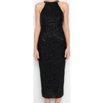 Moda Regular Mezuniyet Balo Payet Örme Halter Yaka Kolsuz Kol Bodycone Midi Boy Elbise