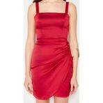 Moda Regular Mezuniyet Balo Saten Dokuma Kare Yaka Askılı Kol Bodycone Mini Boy Elbise