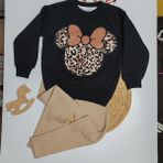Moda Rüyası Mickey Mouse Leopar Desenli Siyah Kız Çocuk Alt Üst Takım – 4-8 Yaş - 4 - 5 Yaş