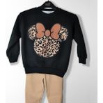 Moda Rüyası Mickey Mouse Leopar Desenli Siyah Kız Çocuk Alt Üst Takım – 4-8 Yaş - 7-8 Yaş
