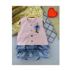 Moda Şahsenem 6-9-12-18 Ay Gül Rozet Detaylı Kot Kilotlu Etek Kız Bebek Elbisesi Gül Kurusu