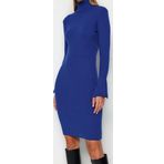 Moda Slim Casual Günlük Fitilli Triko Balıkçı Yaka Uzun Kol Bodycone Mini Boy Elbise