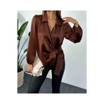 moda src saten kruvaze yaka yandan bağlamalı gömlek bluz