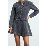 Moda Stil Denim Bisiklet Yaka Mini Boy Cep Detaylı Elbise