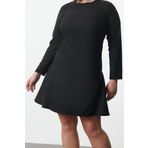 Moda Stil Fitted Bisiklet Yaka Mini Boy Büyük Beden Basic Gizli Fermuarlı Dokuma Büyük Beden Elbise