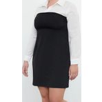 Moda Stil Fitted Gömlek Yaka Mini Boy Büyük Beden -Beyaz Bodycone Straplez Finike Gömlek Elbise