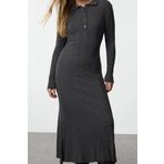 Moda Stil Fitted Polo Yaka Maxi Boy Tesettür Ribana Triko Elbise
