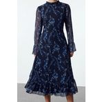 Moda Stil Regular Dik Yaka Midi Boy Desenli A Kesim Astarlı Şifon Dokuma Kışlık Elbise