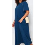 Moda Stil Relaxed Bisiklet Yaka Midi Boy Büyük Beden Örme T-shirt Elbise