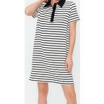 Moda Stil Relaxed Düğmeli Yaka Mini Boy Beyaz Çizgili Polo Yaka A Kesim Çan Form Örme Elbise