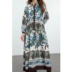 Moda Stil Relaxed Hakim Yaka Maxi Boy Tesettür Çiçekli Viskon Dokuma Elbise