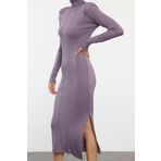 Moda Stil Slim Dik Yaka Maxi Boy Triko Balıkçı Yaka Sim İplik Elbise