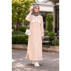 Moda Tesettür Uzun Elbise Bej – Cepli, Hakim Yakalı, Uzun Kollu, Günlük ve Şık Tesettür Elbise - 38