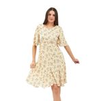 Moda Tuğram Bej Çiçek Desenli Volanlı Şifon Elbise Bej 44