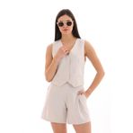 Moda Tuğram Bej Düğmeli Yelek ve Şort Takımı Bej 44