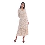 Moda Tuğram Kadın Bej Desenli Maxi Elbise BEJ 38