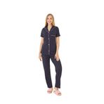 Moda Tuğram Lacivert Puantiyeli Viskon Pamuklu Biyeli Alt-Üst Pijama Takımı Lacivert XL
