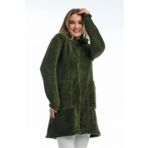 MODA UGS Kadın Siyah Uzun Fermuarlı Peluş Hırka welsoft