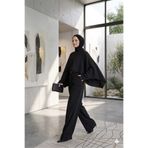 Moda Ulu Kadın Tesettür Alt Üst İkili Takım Pelerin Detaylı Tunik Pantolon Şık Davet Seti