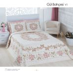 Moda Voce Moda Voce Gül Bahçesi Çift Kişilik Jakarlı Dokuma Yatak Örtüsü 260 X 260 Cm - Krem - Pudra