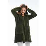 MODA VUSLAT Kadın Haki Yeşili Uzun Polar Hırka