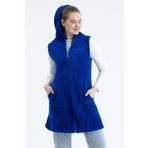 MODA VUSLAT Kadın Saks Mavisi Uzun Fermuarlı Polar Yelek