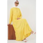 moda wanilia 1627 Yaka Bağcıklı Tesettür Elbise - Limon Sarısı
