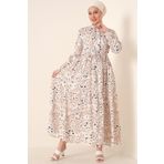 moda wanilia 2144 Hakim Yaka Tesettür Elbise - Krem