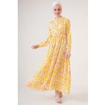 moda wanilia 2144 Hakim Yaka Tesettür Elbise - Sarı