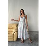 moda wanilia Bebe Mavi Önü Fiyonklu Çiçekli Elbise