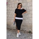 moda wanilia Kadın Yeni Sezon Tek Omuzu Açık Bluz Yırtmaç Detaylı Etek Viskon Üçlü Takım