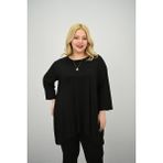 Moda Xlarge Kadın Büyük Beden Truvakar Kol Asimetrik Kesim Tunik 1964-25 - 4XL - Siyah