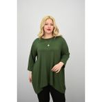 Moda Xlarge Kadın Büyük Beden Truvakar Kol Asimetrik Kesim Tunik 1964-25 - Haki