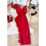 Moda YIRTMACLI DANTEL DETAYLI GECE ELBİSESİ GECELİK