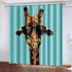 Moda Zürafa Baskılı Karartma Perdeleri Modern 3D Çocuk Odası Pencere Dekoru Oturma Odası Mutfak Bebek için 100x140 cm 2 Panel Seti