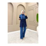 moda4b Kadın 2 Parça Kot Takım Uzun Tunik ve Geniş Pantolon Casual Kombin n-05520 _ Lacivert