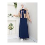 moda4b Kadın 2'li Takım Uzun Elbise ve Cepli Ceket İki İplik Pamuk Şık Spor n-05479 _ Lacivert