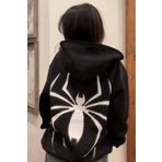 modaberry Büyük Örümcek Sweatshirt Fermuarlı Hırka - Siyah Baskılı Oversize Cepli Kışlık Kapüşonlu