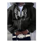 modaberry Cool Spider Sweatshirt Fermuarlı Hırka - Siyah Baskılı Oversize Cepli Kışlık Kapüşonlu