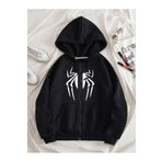 modaberry Örümcek Bacaklı Sweatshirt Fermuarlı Hırka - Siyah Baskılı Oversize Cepli Kışlık Kapüşonlu